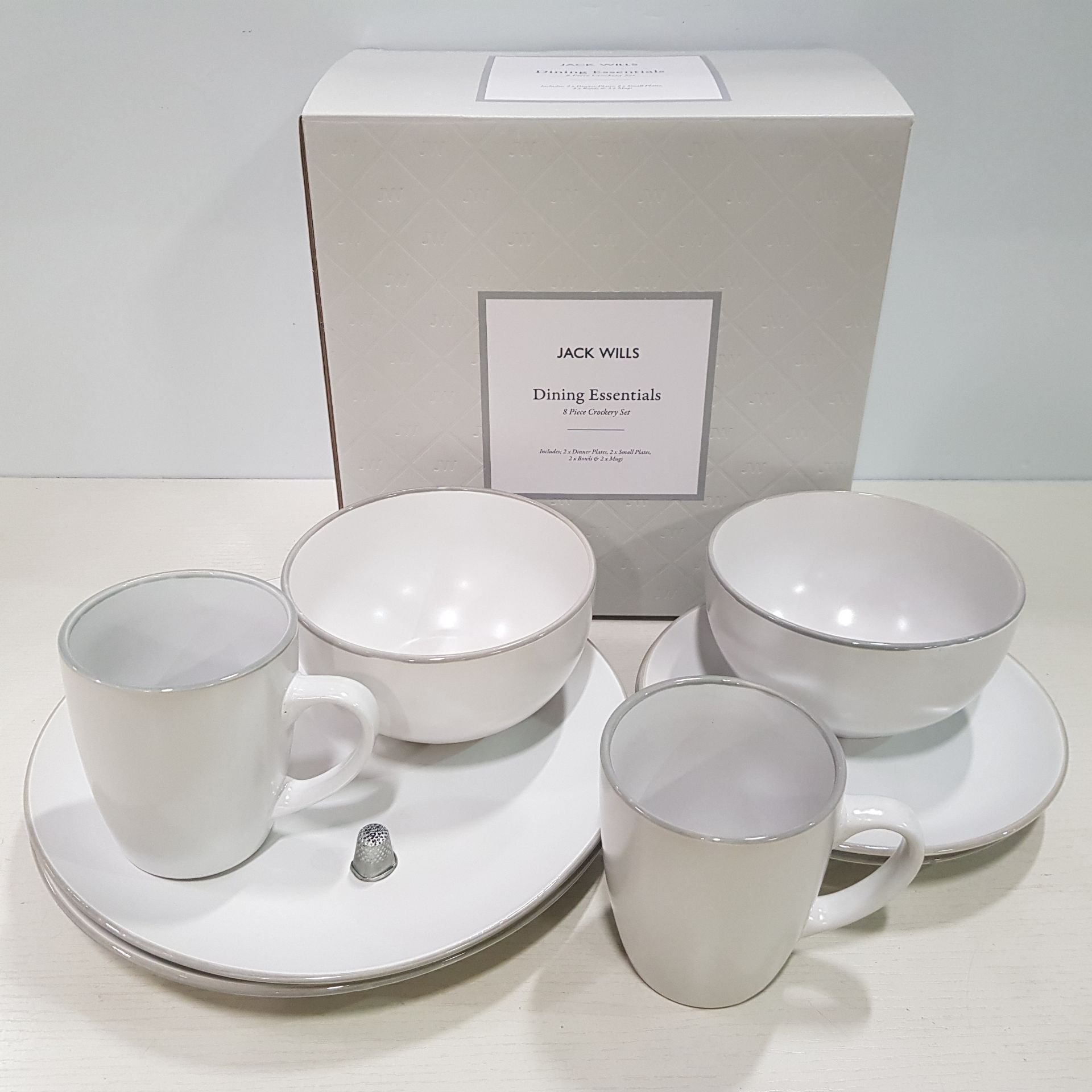 10 X BRAND NEW JACK WILLS BOXED DINING ESSENTIALS 8 PIECE CROCKERY SET TO INCLUDE 2 X DINNER