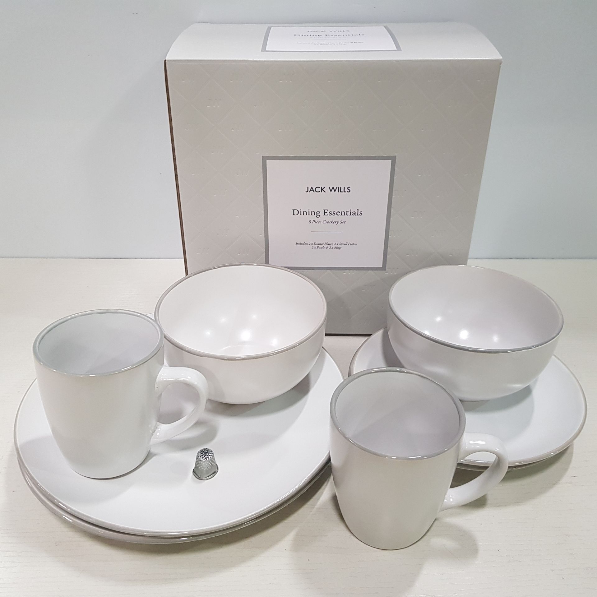 10 X BRAND NEW JACK WILLS BOXED DINING ESSENTIALS 8 PIECE CROCKERY SET TO INCLUDE 2 X DINNER