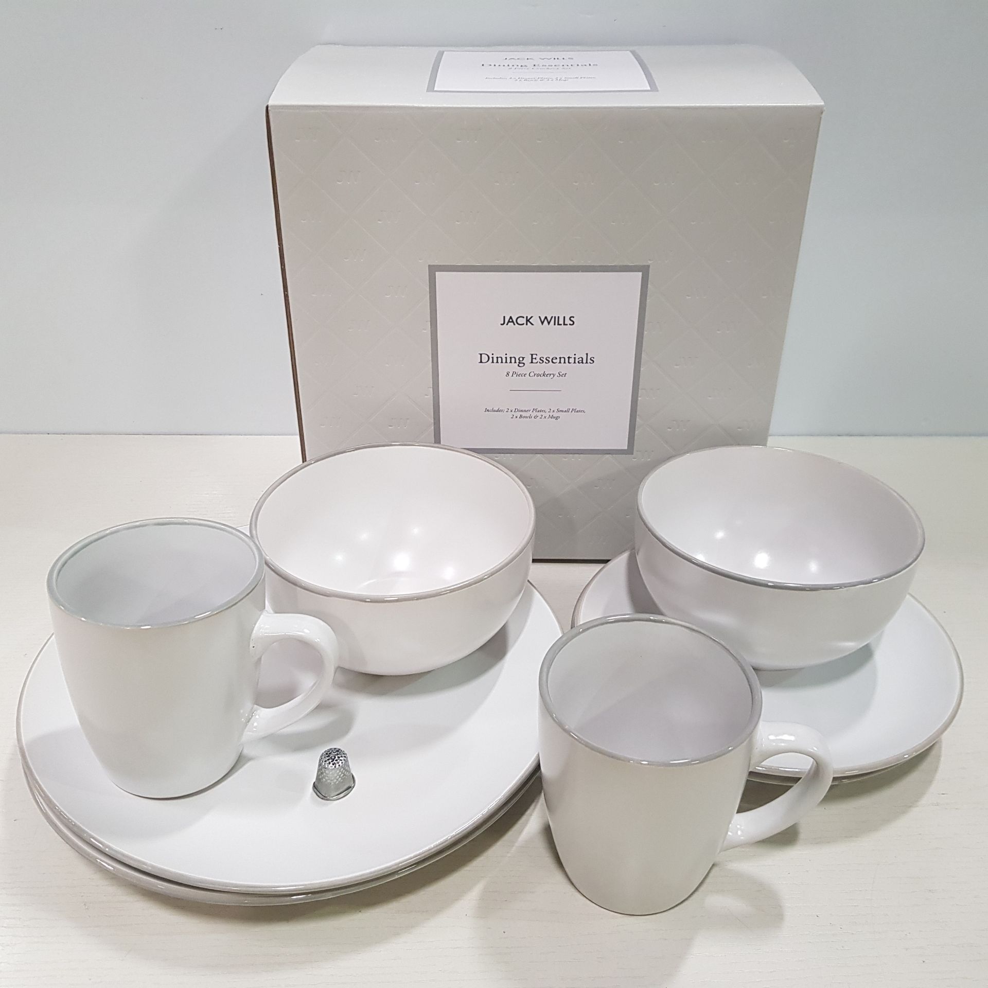 10 X BRAND NEW JACK WILLS BOXED DINING ESSENTIALS 8 PIECE CROCKERY SET TO INCLUDE 2 X DINNER