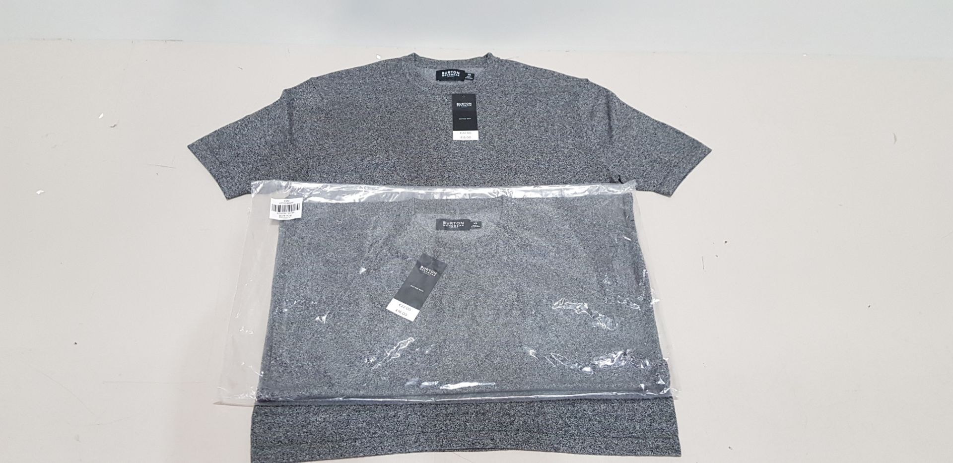 39 X BRAND NEW BURTON MENSWEAR COTTON RICH CHARCOAL STRETCH T-SHIRTS ( ALL IN SIZE XS ) TOTAL