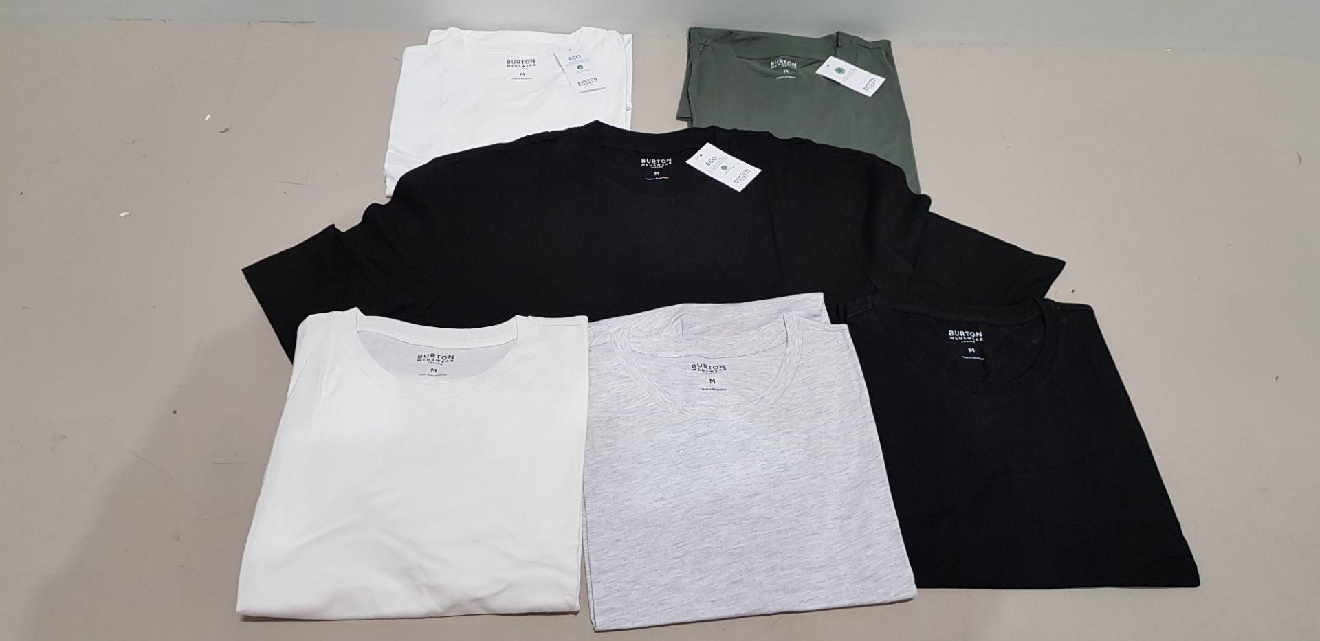 12 X BRAND NEW PACKS OF 3 BURTON MENSWEAR T-SHITS IN PACKS OF (GREEN / WHITE /BLACK) AND ( BLACK /