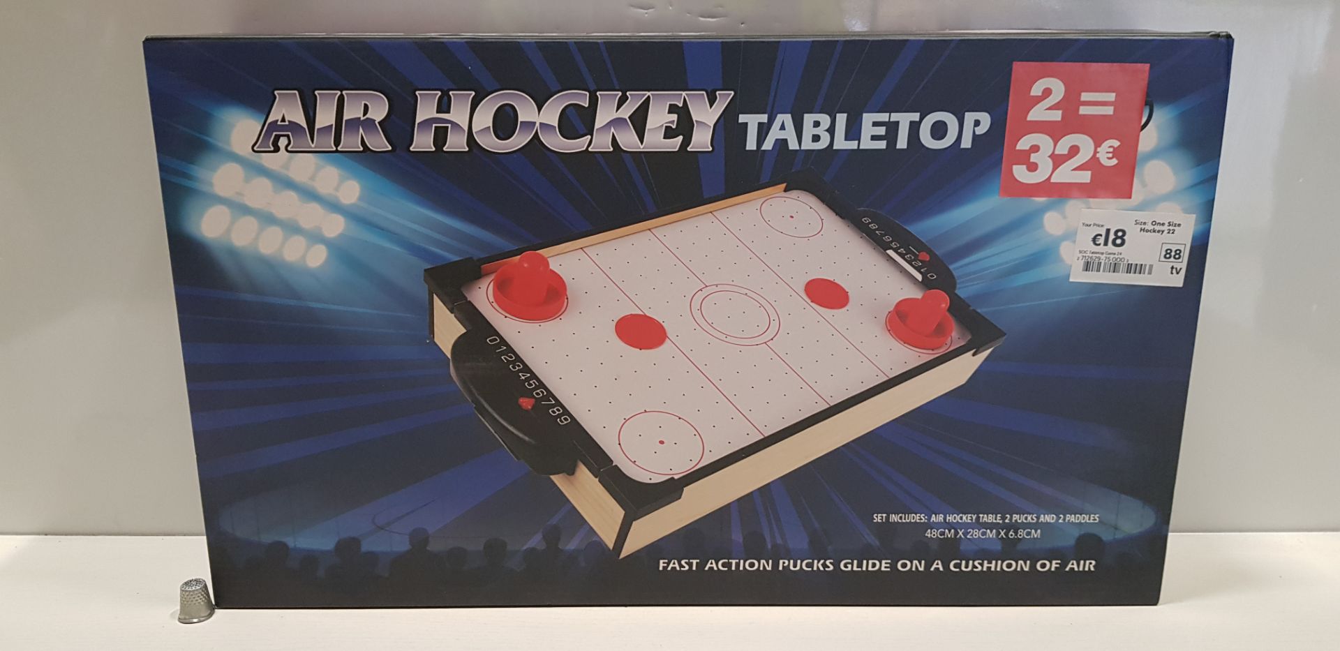 24 X BRAND NEW BOXED AIR HOCKEY TABLE TOP INCLUDES 2X PUCKS AND 2X PADDLES - 48CM X 28CM X 6.8CM -