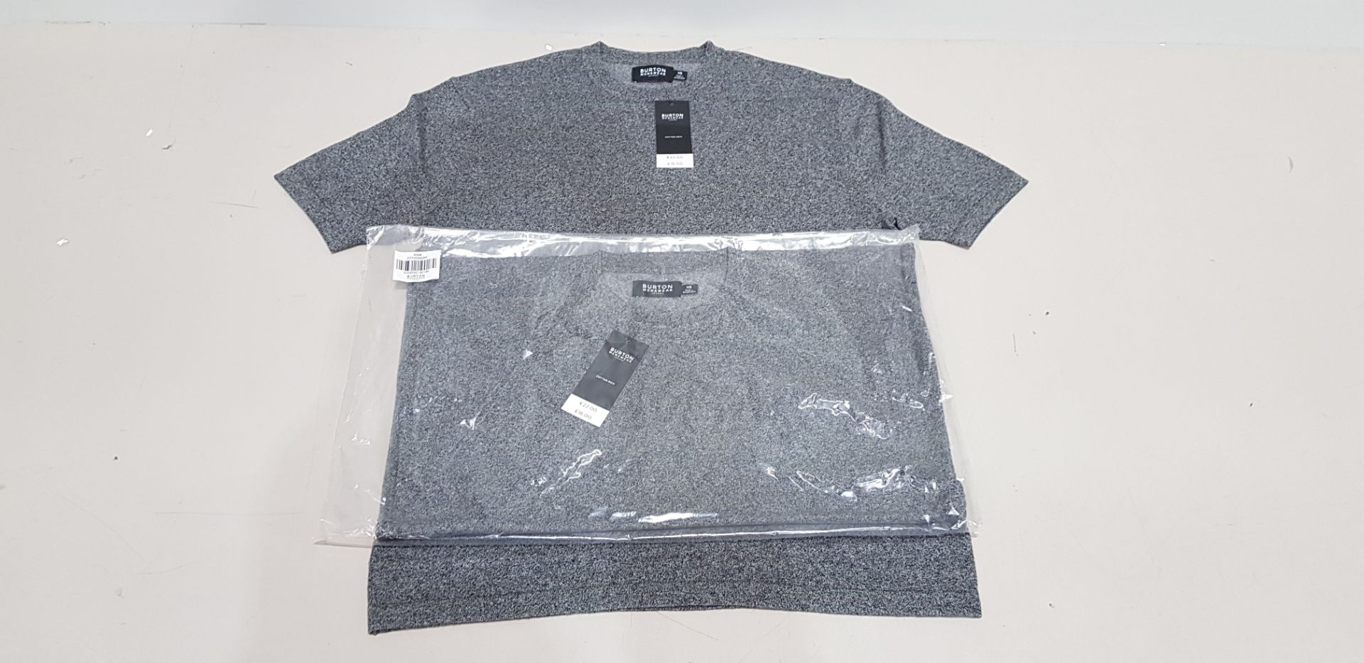 30 X BRAND NEW BURTON MENSWEAR COTTON RICH CHARCOAL STRETCH T-SHIRTS ( ALL IN SIZE S ) TOTAL RRP £