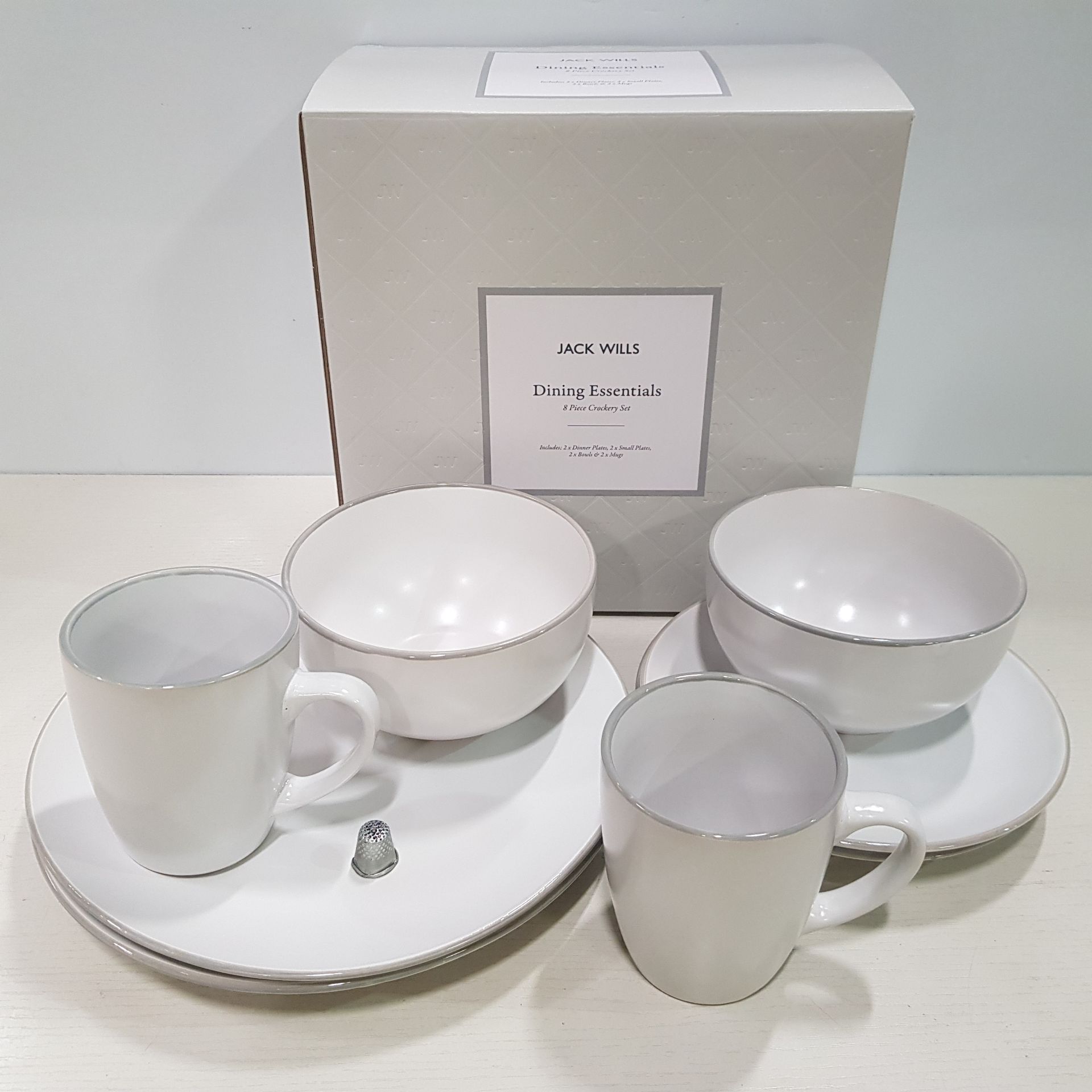12 X BRAND NEW JACK WILLS BOXED DINING ESSENTIALS 8 PIECE CROCKERY SETS TO INCLUDE 2 X DINNER