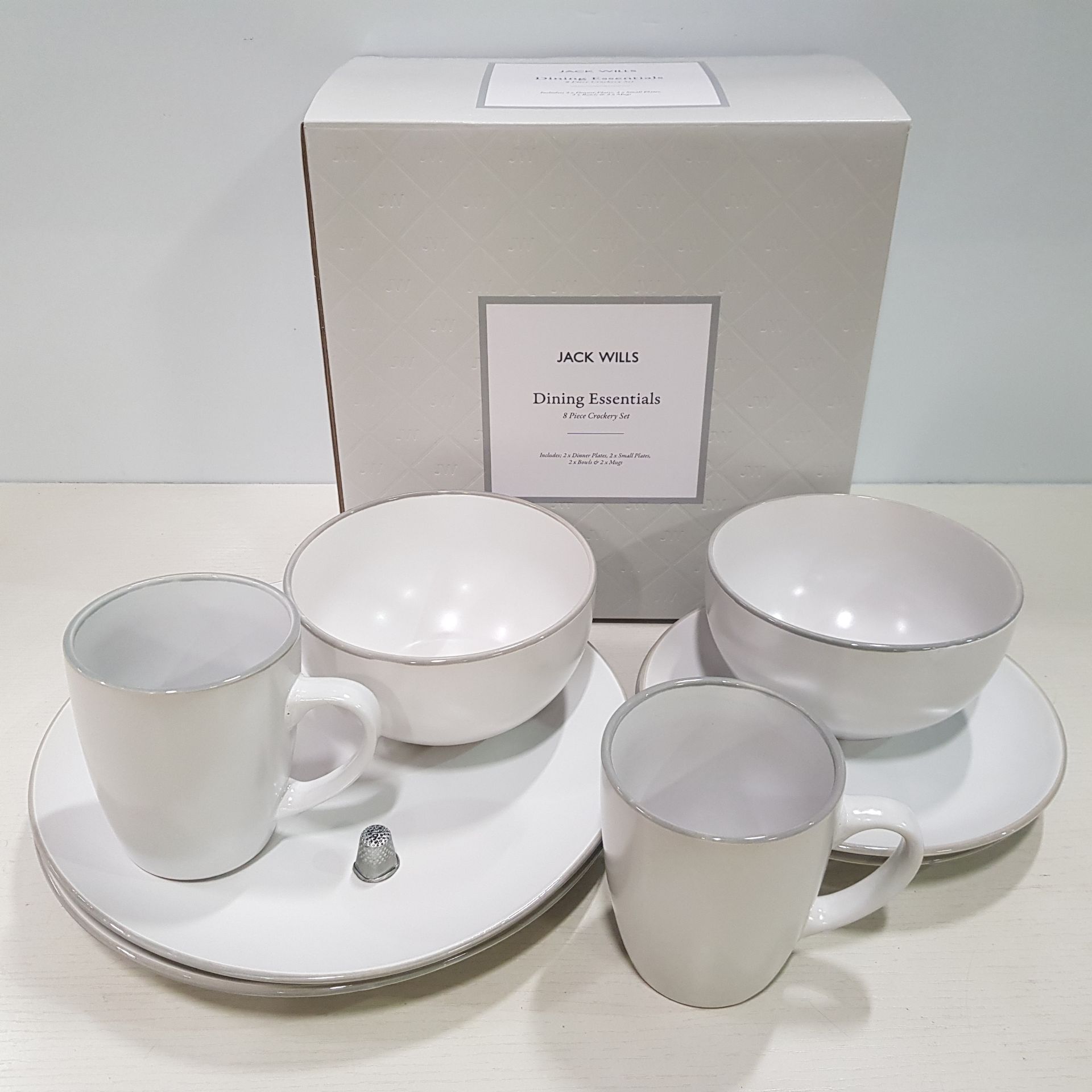 12 X BRAND NEW JACK WILLS BOXED DINING ESSENTIALS 8 PIECE CROCKERY SETS TO INCLUDE 2 X DINNER