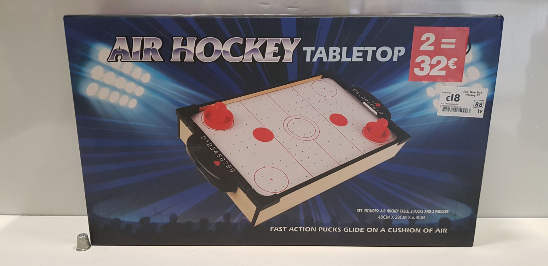 36 X BRAND NEW BOXED AIR HOCKEY TABLE TOP 48CM X 28CM X 6.8CM INCLUDES 2 X PUCKS AND 2 X PADDLES -