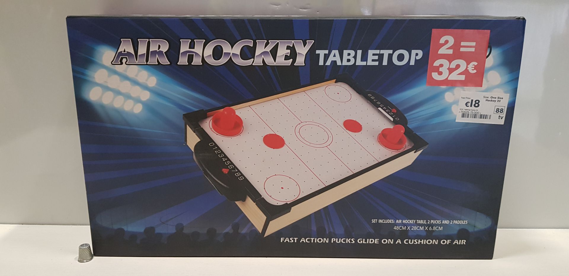 36 X BRAND NEW BOXED AIR HOCKEY TABLE TOP 48CM X 28CM X 6.8CM INCLUDES 2 X PUCKS AND 2 X PADDLES -