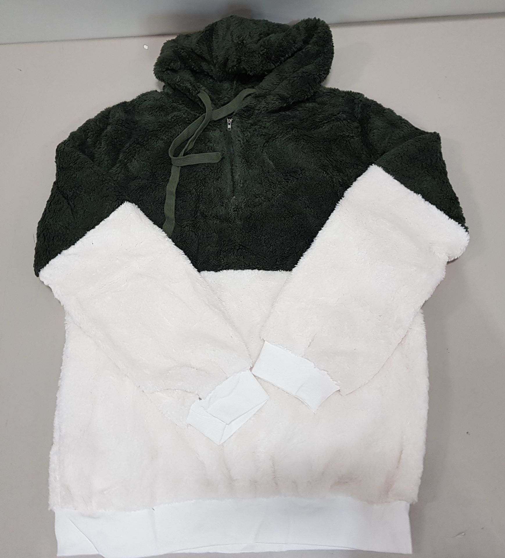 20 X BRAND NEW BWIV WOMANS BAGGY FLUFFY QUARTER ZIP FLEECES - ALL IN CREAM AND GREEN - ALL IN SIZE