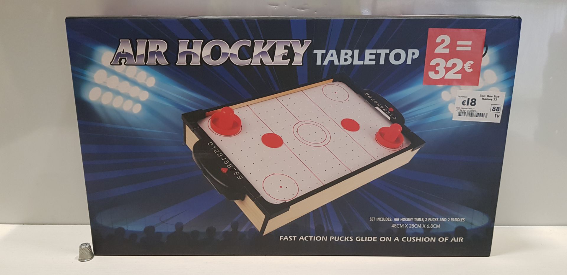 36 X BRAND NEW BOXED AIR HOCKEY TABLE TOP 48CM X 28CM X 6.8CM INCLUDES 2 X PUCKS AND 2 X PADDLES -