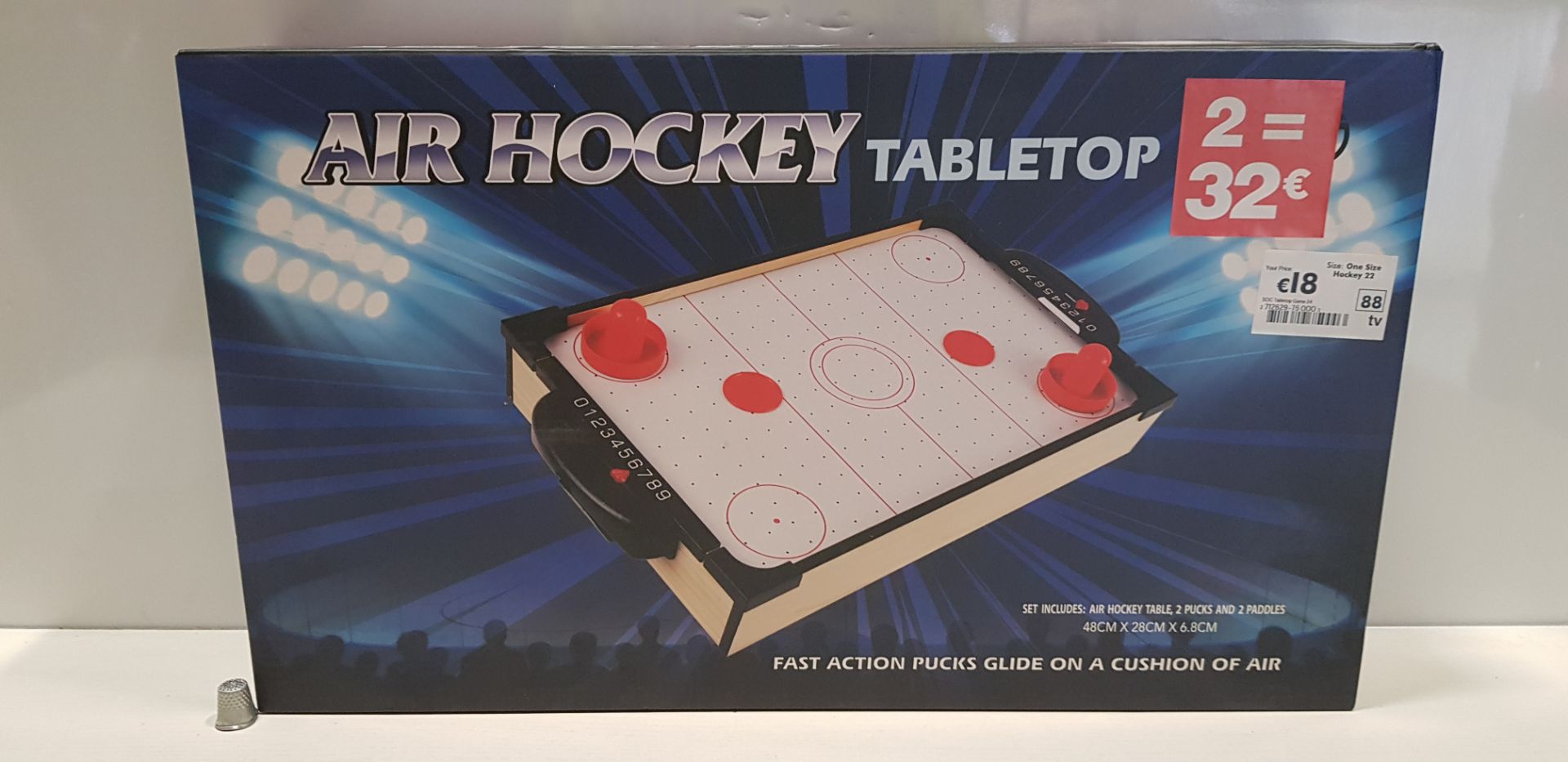 36 X BRAND NEW BOXED AIR HOCKEY TABLE TOP 48CM X 28CM X 6.8CM INCLUDES 2 X PUCKS AND 2 X PADDLES -