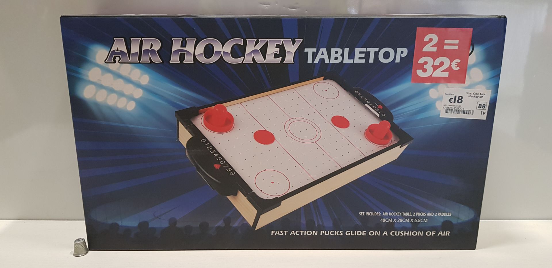 36 X BRAND NEW BOXED AIR HOCKEY TABLE TOP 48CM X 28CM X 6.8CM INCLUDES 2 X PUCKS AND 2 X PADDLES -