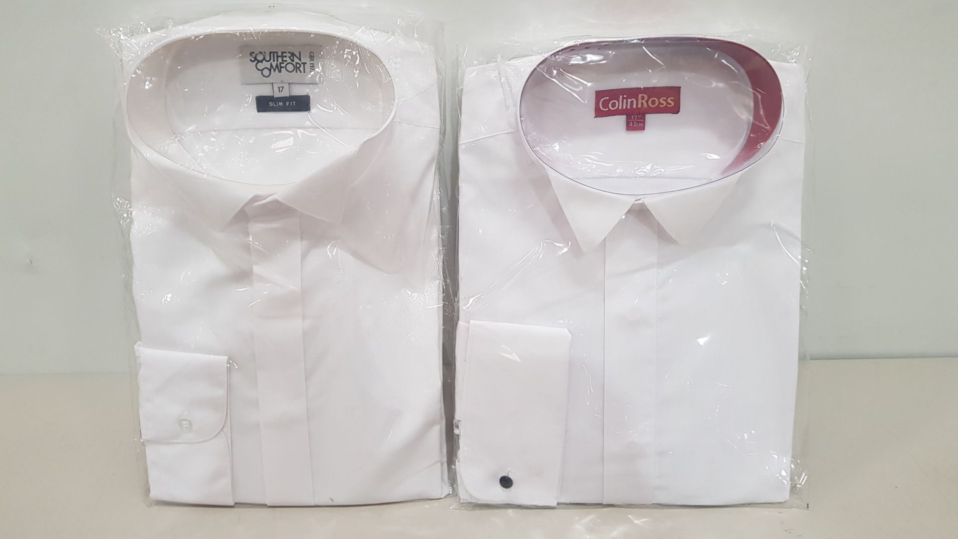 20 X BRAND NEW COLIN ROSS PACKAGED WHITE SHIRTS IN VARIOUS SIZES
