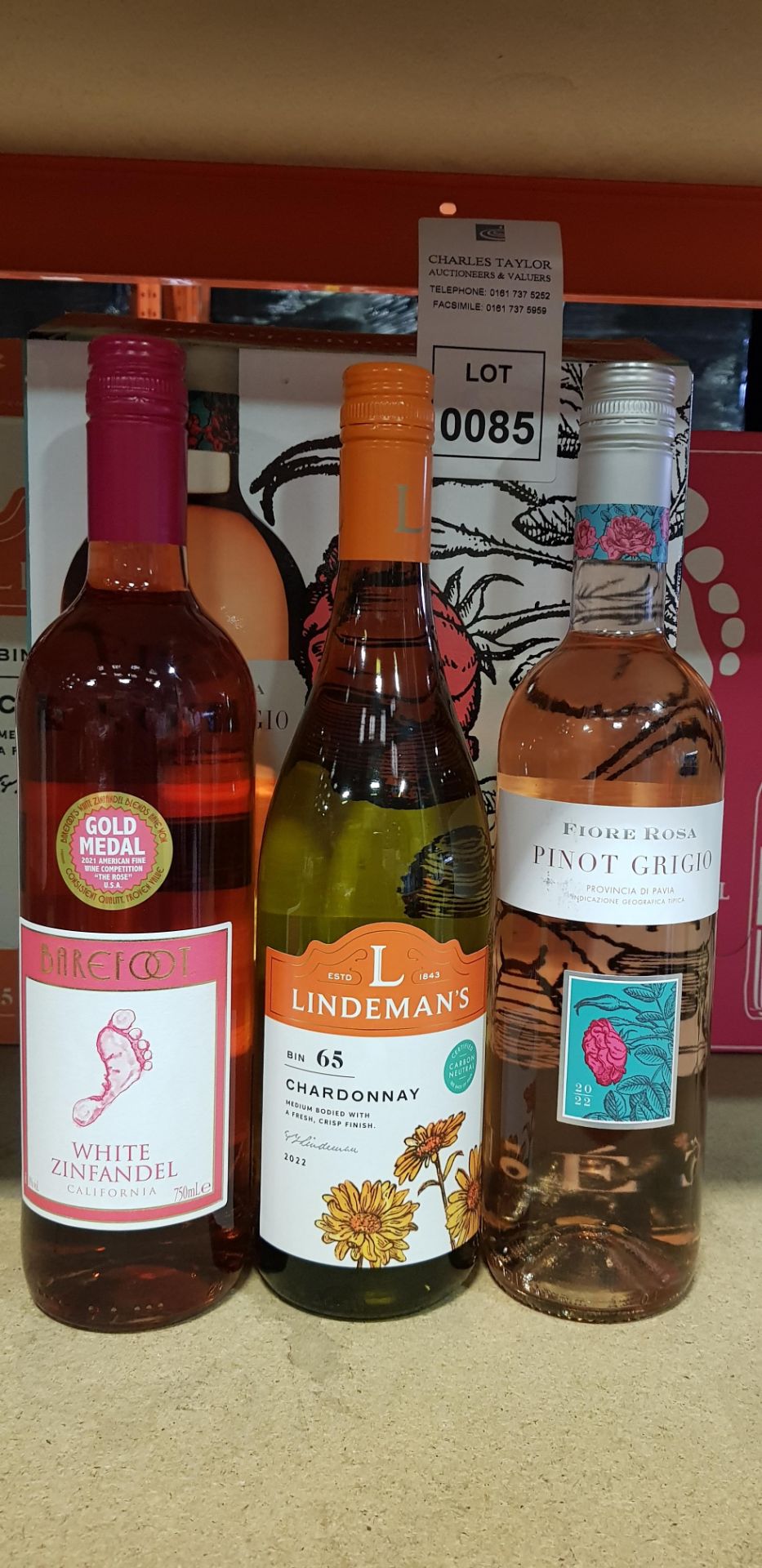 18 X BRAND NEW BOXED MIXED WINE LOT CONTAINING - 6X FIORE ROSA PINOT GRIGIO 750ML - 6X LINDEMANS BIN