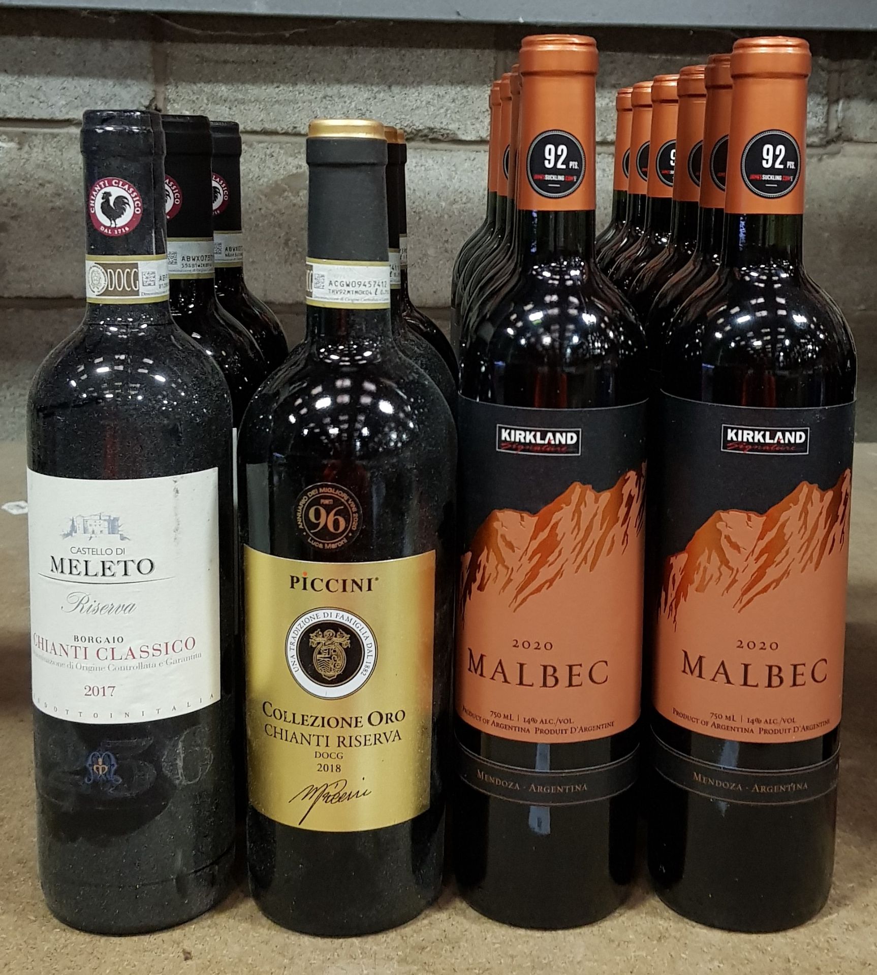 18 X BRAND NEW MIXED WINE LOT CONTAINING - CASTELLO DI MELETO - PICCINI RISERVA - 12 KIRKLAND MALBEC