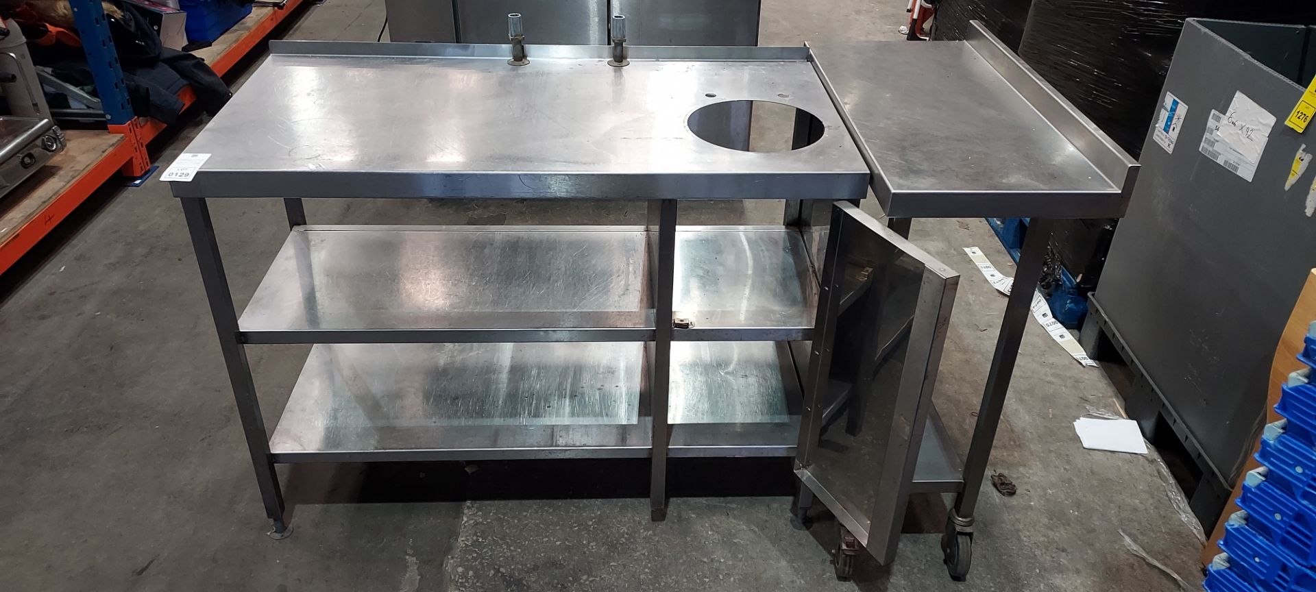 1 X 3 TIER STAINLESS STEEL PREP TABLE WITH BIN HOLE AND 1 DOOR ( 90 CM HEIGHT X 120 CM WIDTH X 60 CM