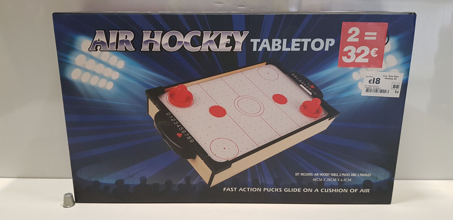 48 X BRAND NEW BOXED AIR HOCKEY TABLE TOP 48CM X 28CM X 6.8CM INCLUDES 2 X PUCKS AND 2 X PADDLES -