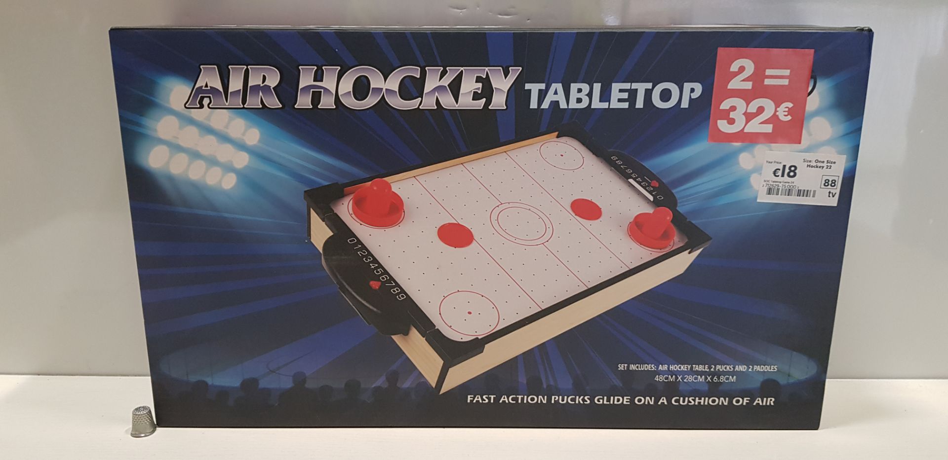 48 X BRAND NEW BOXED AIR HOCKEY TABLE TOP 48CM X 28CM X 6.8CM INCLUDES 2 X PUCKS AND 2 X PADDLES -