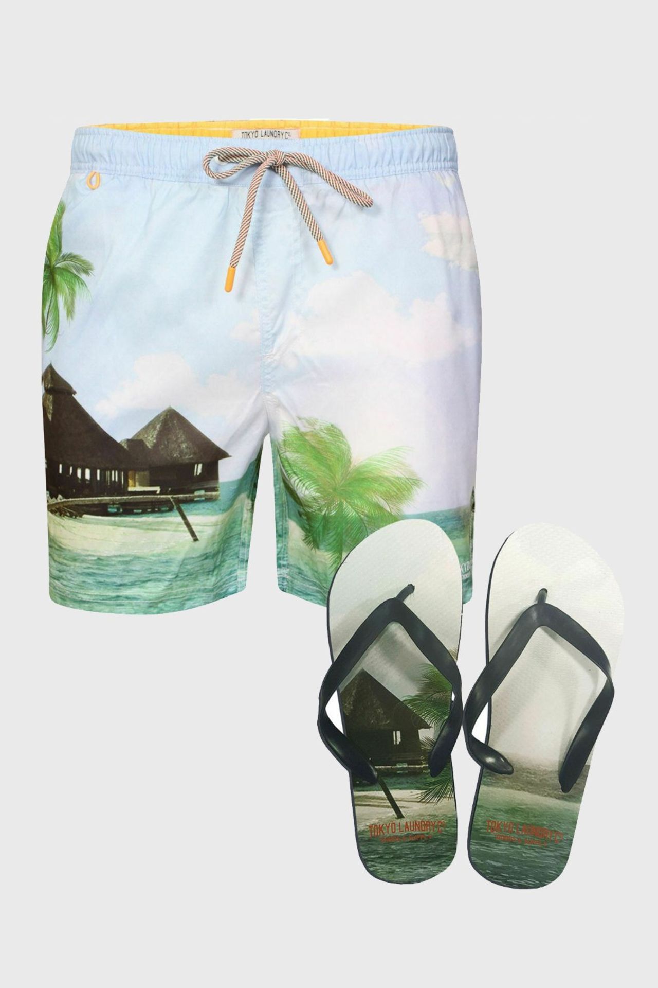 16 X BRAND NEW TOKYO LAUNDRY MAUNA MATCHING SWIM SHORTS AND FLIP FLOP SET 5 X SIZE LARGE 11 X SIZE X