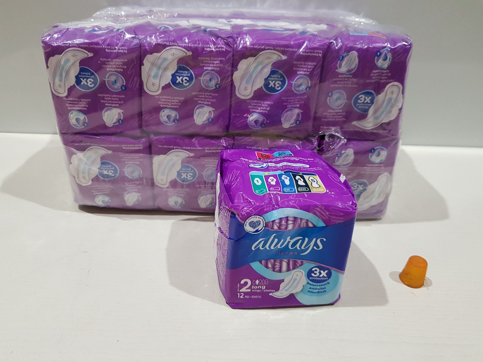 128 X BRAND NEW PACKS OF 12 - ALWAYS ULTRA SCENTED SANITARY PADS - ( SIZE 2 LONG ) - IN 2 BOXES