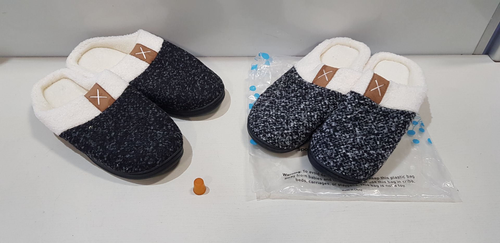 8 X BRAND NEW AGAINCARE MENS FLUFFY SLIPPERS - ALL IN BLACK AND BLACK AND WHITE - IN SIZES UK 7- 8 /