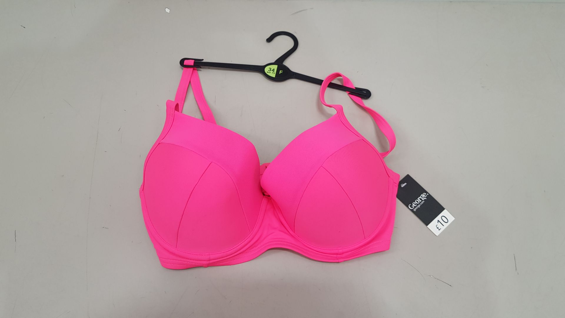 40 X BRAND NEW GEORGE PADDED SWIMWEAR BRA - IN LUMINOUS PINK - IN MIXED SIZES TO INCLUDE UK 34FC/