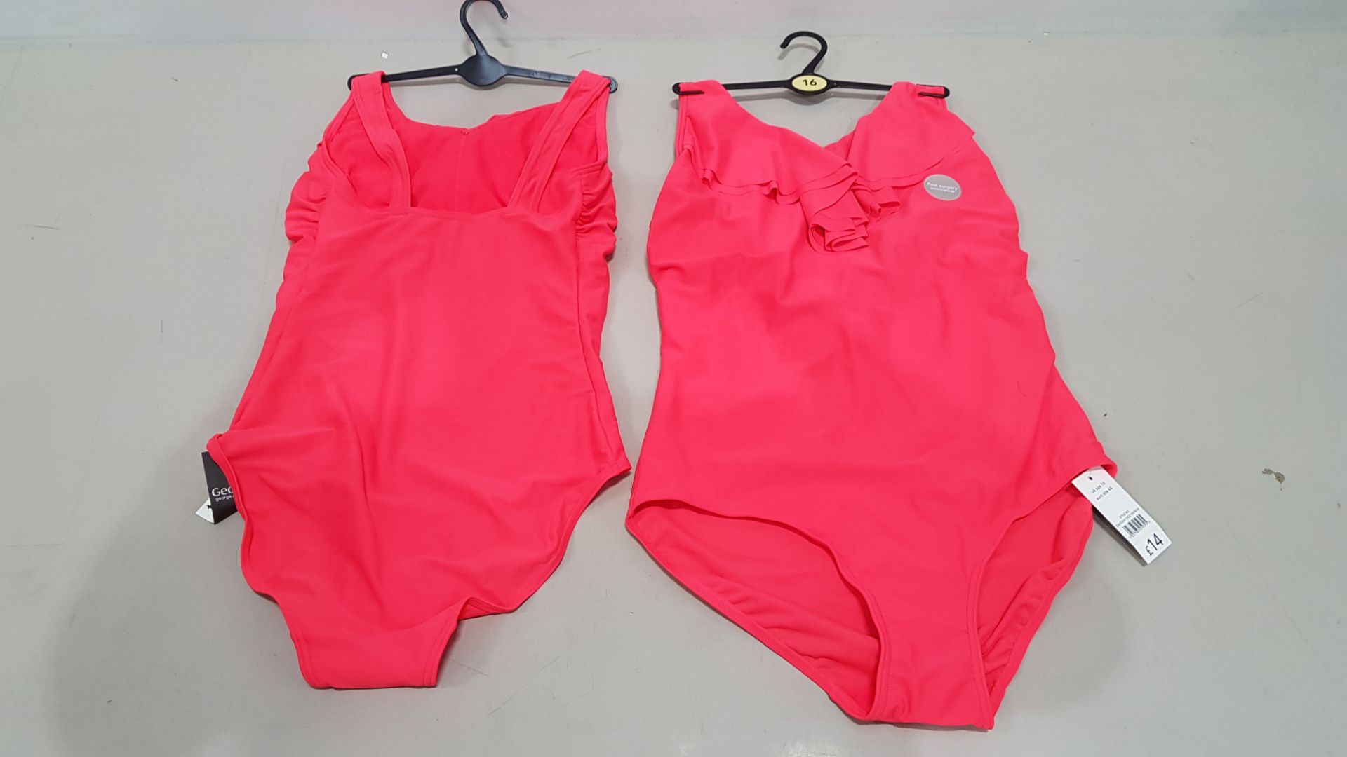 20 X BRAND NEW GEORGE WOMENS 1 PIECE BATHING SUITS - IN LUMINOIUS PINK/RED - IN MIXED SIZES UK