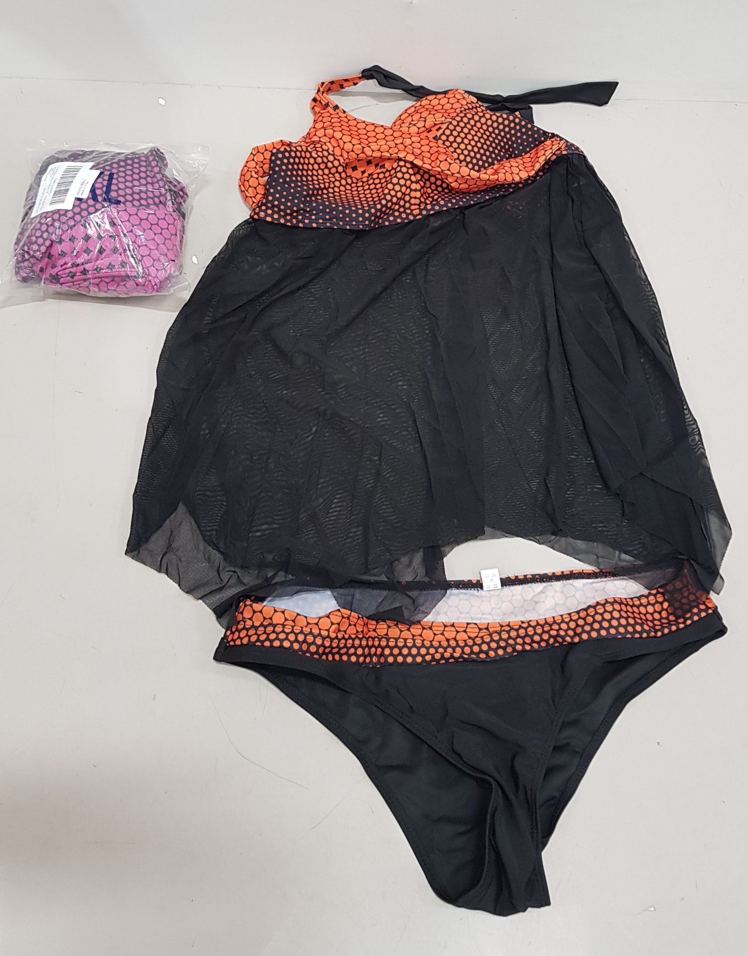 20 X BRAND NEW WOMENS 2 PIECE TANKINI BATHING SUIT SET IN ORANGE AND PINK IN SIZES XL AND 2XL