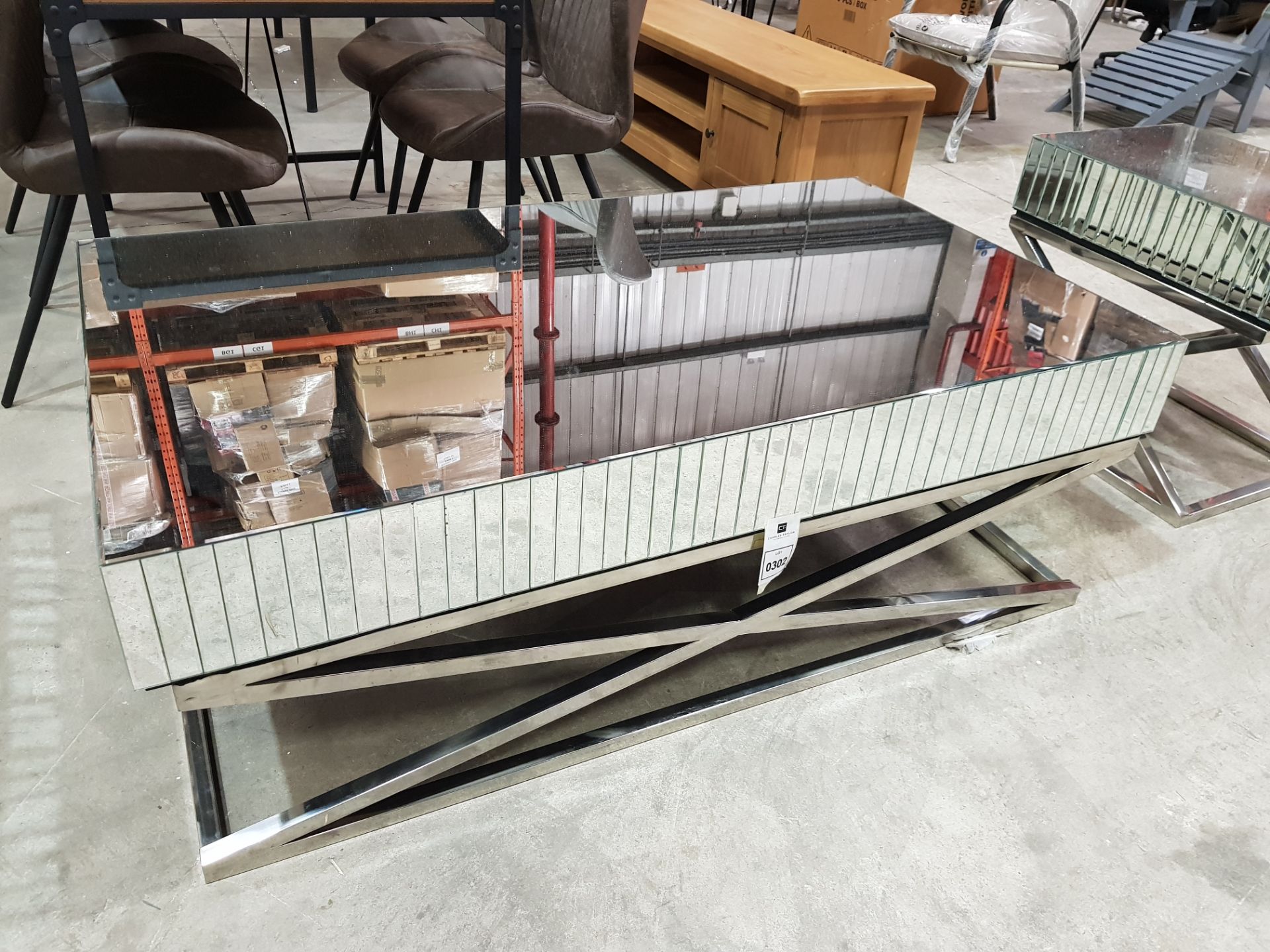 1 X BRAND NEW STAINLESS STEEL X STYLE BASE MIRRORED COFFEE TABLE ( L 140 CM X W 78 CM X H 49 CM ) (