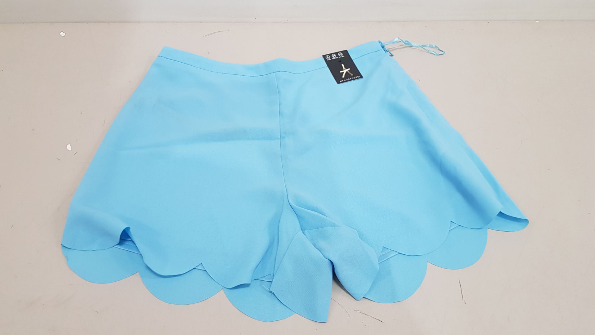 40 X BRAND NEW ATMOSPHERE BABY BLUE MINI SHORTS (SIZE UK 14 )