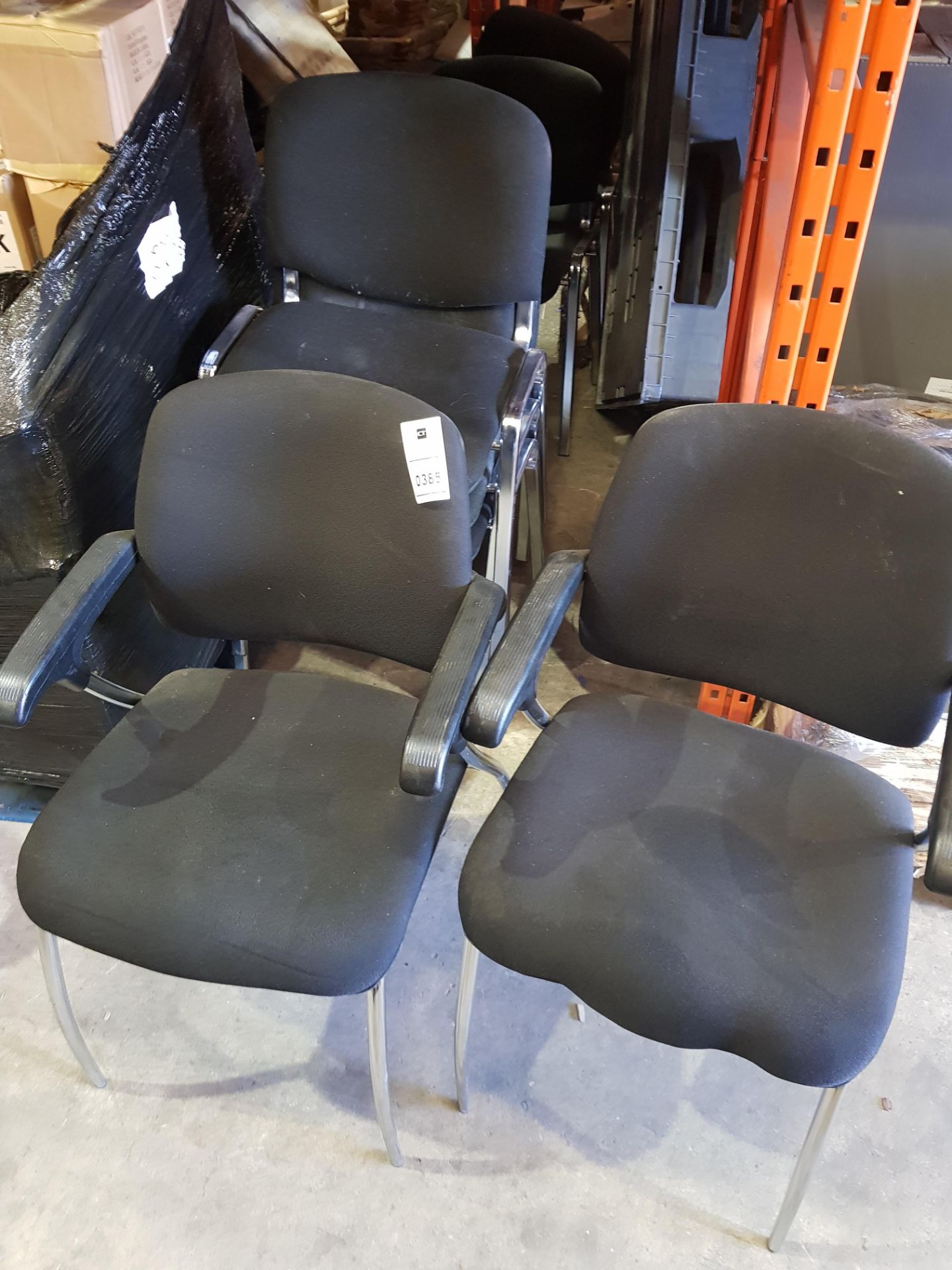 7 X RECEPTION CHAIRS IN BLACK PLUS 1 X 86 INCH SAMSUNG TV ( SPARES ONLY ) - INCLUDES REMOTE AND