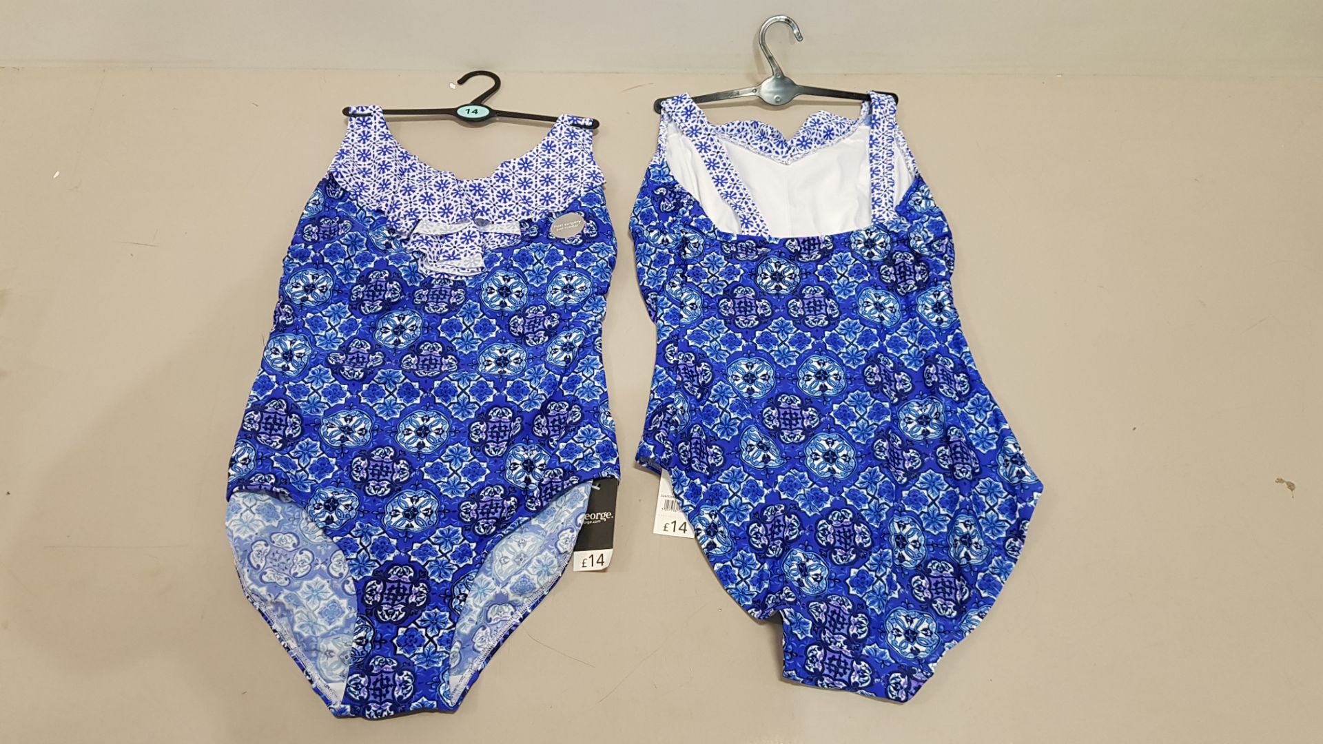 20 X BRAND NEW GEORGE BLUE WOMENS 1 PIECE SWIM SUITS - IN BLUE FLORAL PRINT - IN MIXED SIZES UK 14 /