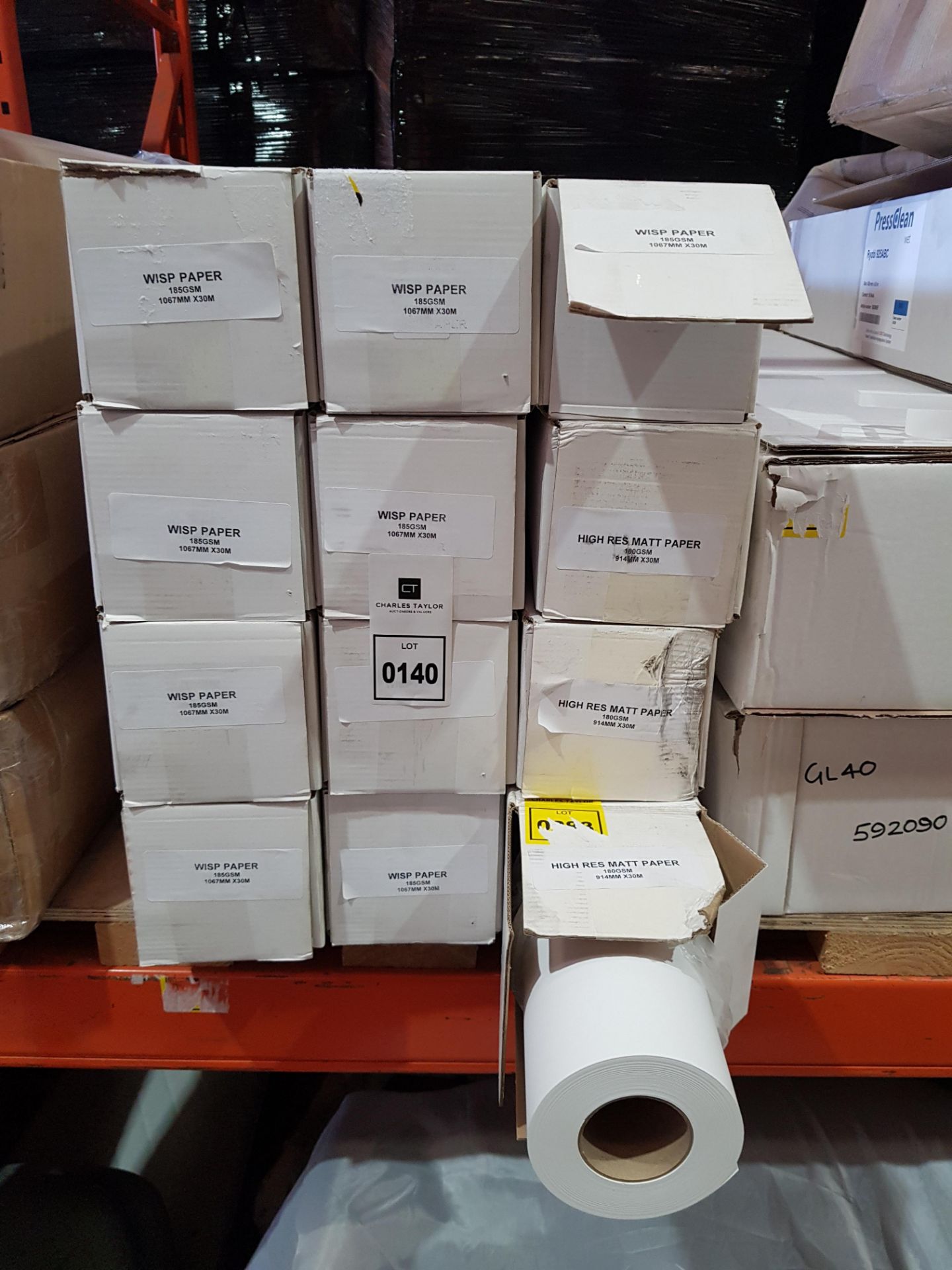 12 X BRAND NEW IN BOX MIXED LOT CONTAINING 9 WISP PAPER 1067 MM X 30M , 3 HIGH RES MATT PAPPER 914MM