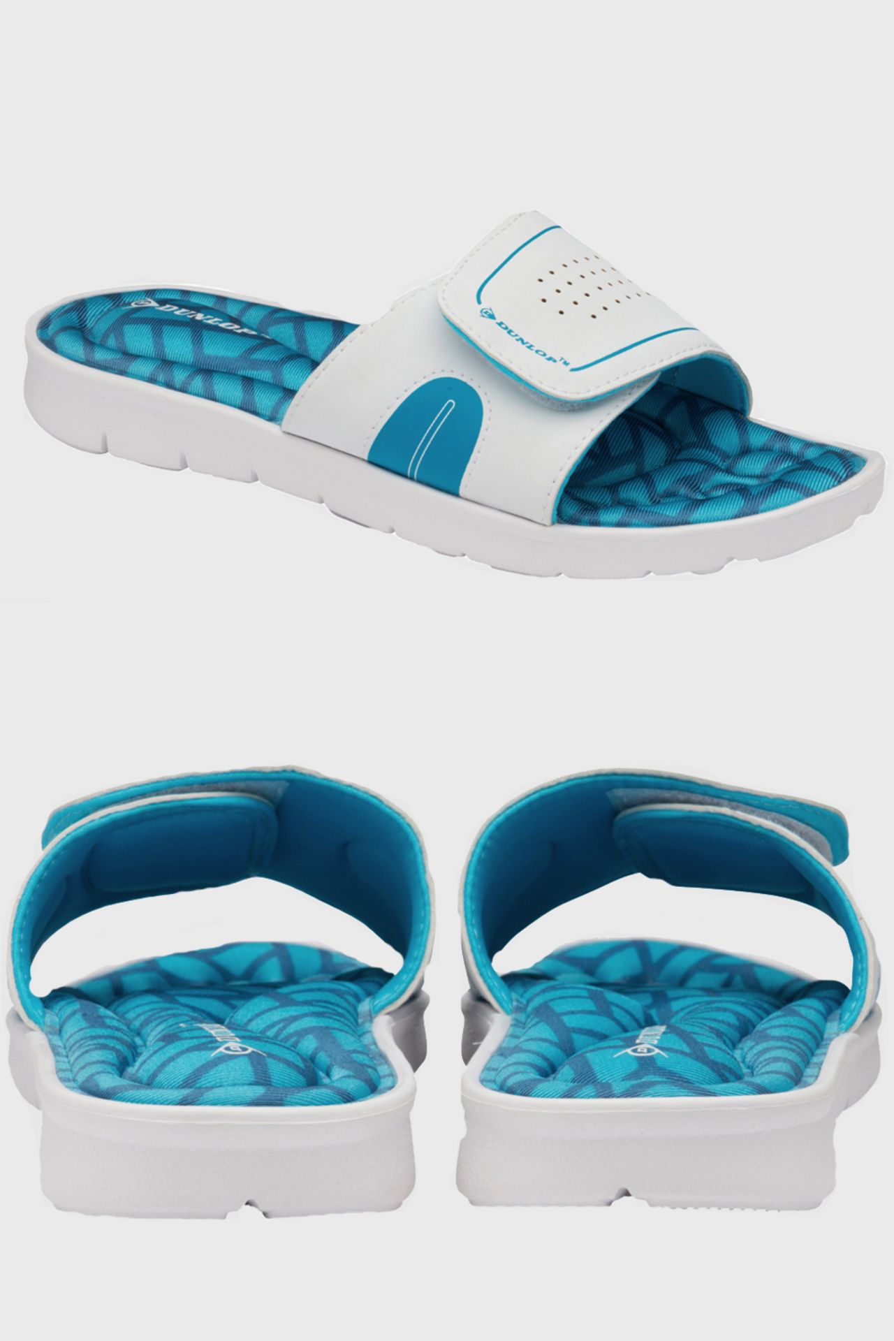 12 X BRAND NEW DUNLOP ADJUSTABLE STRAP MEMORY FOAM SLIDERS IN BLUE AND WHITE ALL IN MIXED SIZES TO - Image 2 of 3
