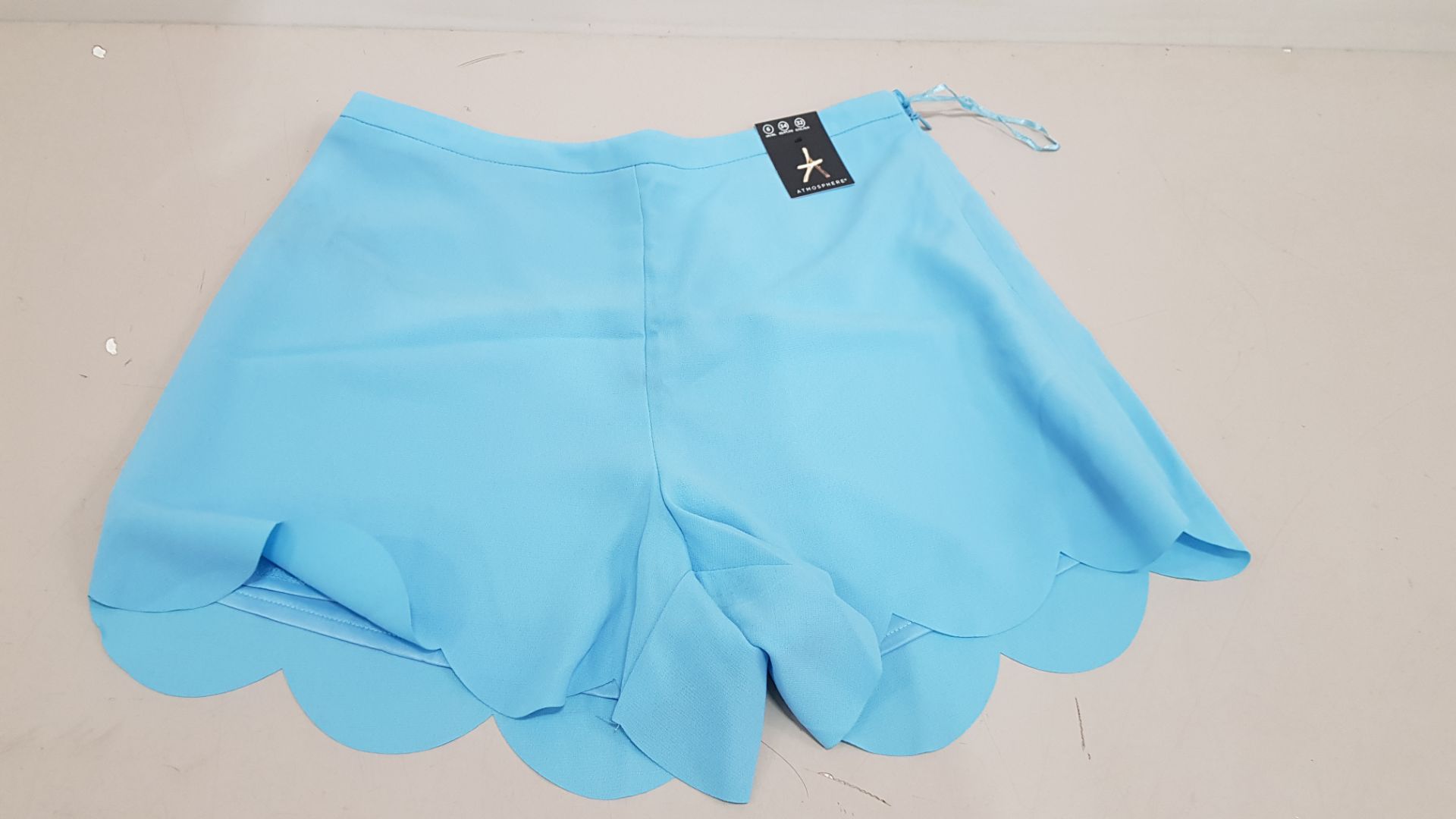 40 X BRAND NEW ATMOSPHERE BABY BLUE MINI SHORTS IN MIXED SIZES TO INCLUDE UK 10/14
