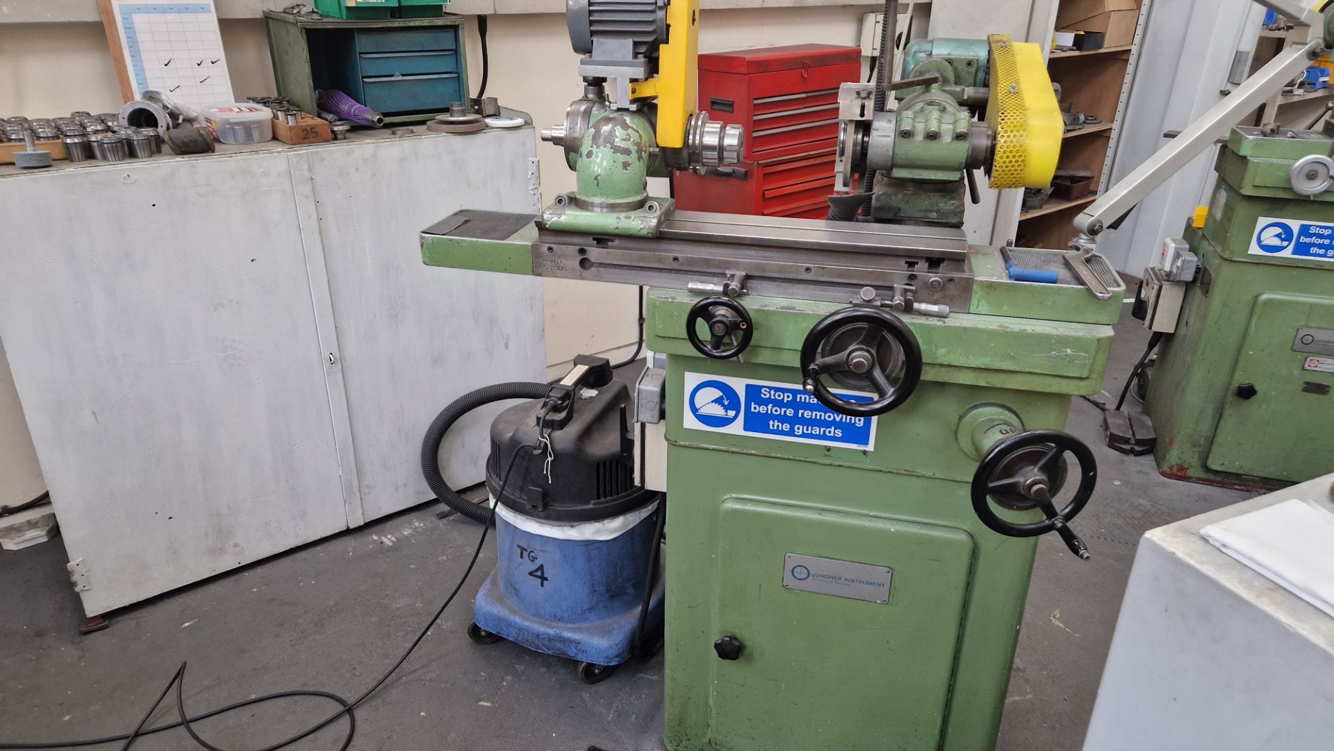 JUNGNER INSTRUMENTS HORIZONTAL GRINDER WITH ASSOCIATED SPARES AND NUMATIC VACUUM