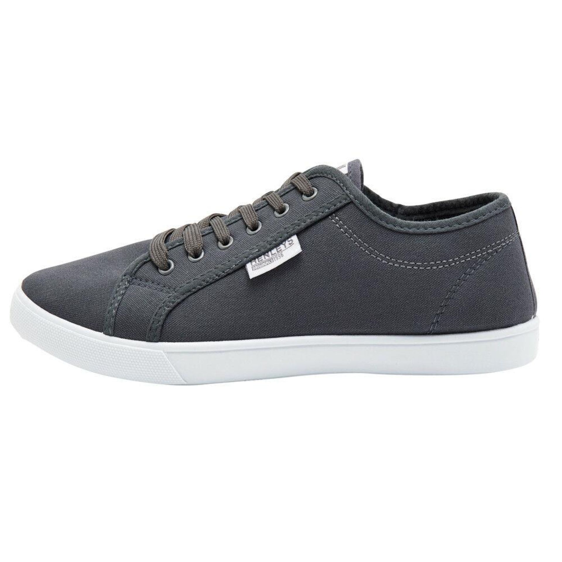 10 X BRAND NEW HENLEYS ORIGINAL CANVAS TRAINERS IN CHARCOAL GREY - ALL IN SIZE UK 7 - RRP £ 24. - Image 3 of 4