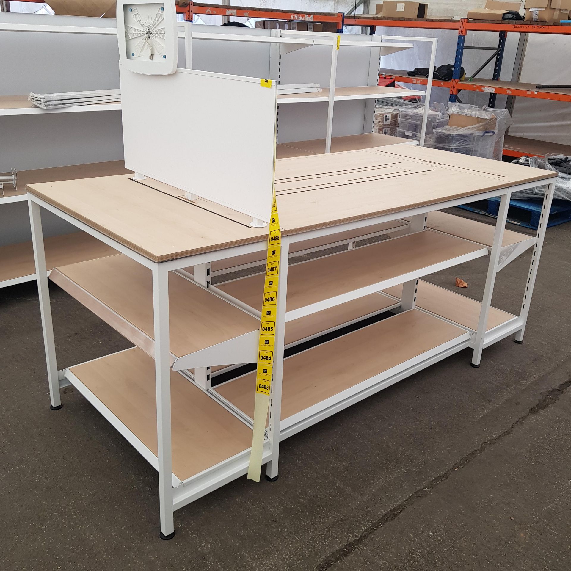 1 X BAY TABLE WITH 2 TIER UNDER SHELVING WOOD BOARDS (0.95m H x 2.22m L x 0.95m W)