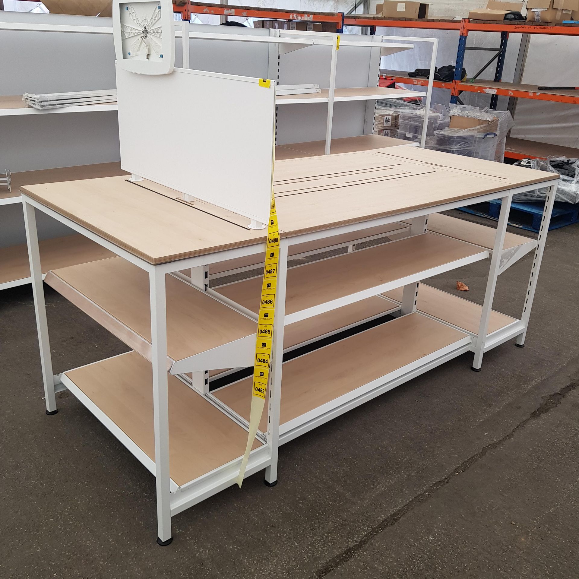 1 X BAY TABLE WITH 2 TIER UNDER SHELVING WOOD BOARDS (0.95m H x 2.22m L x 0.95m W)
