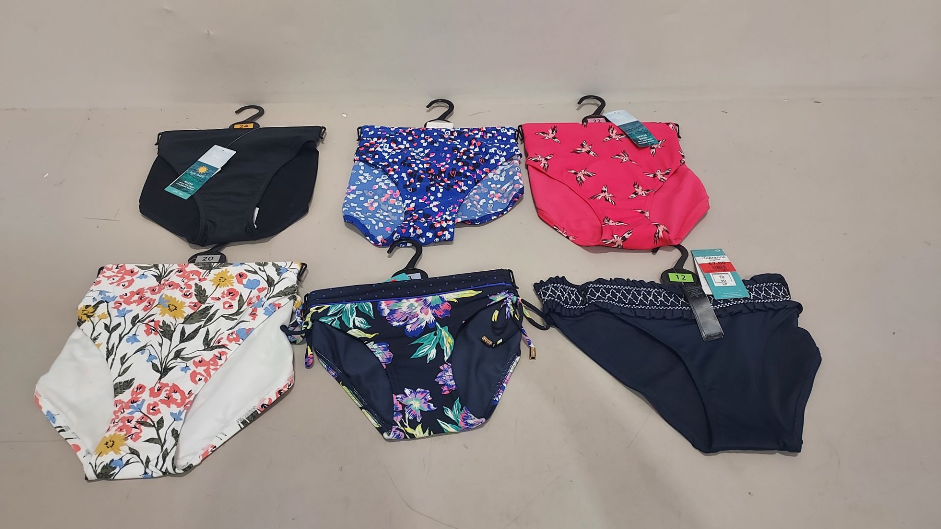 50 X BRAND NEW M & S HIPSTER BIKINI'S DESIGN INCLUDE BLACK WITH FLORAL , WHITE WITH FLORAL ,