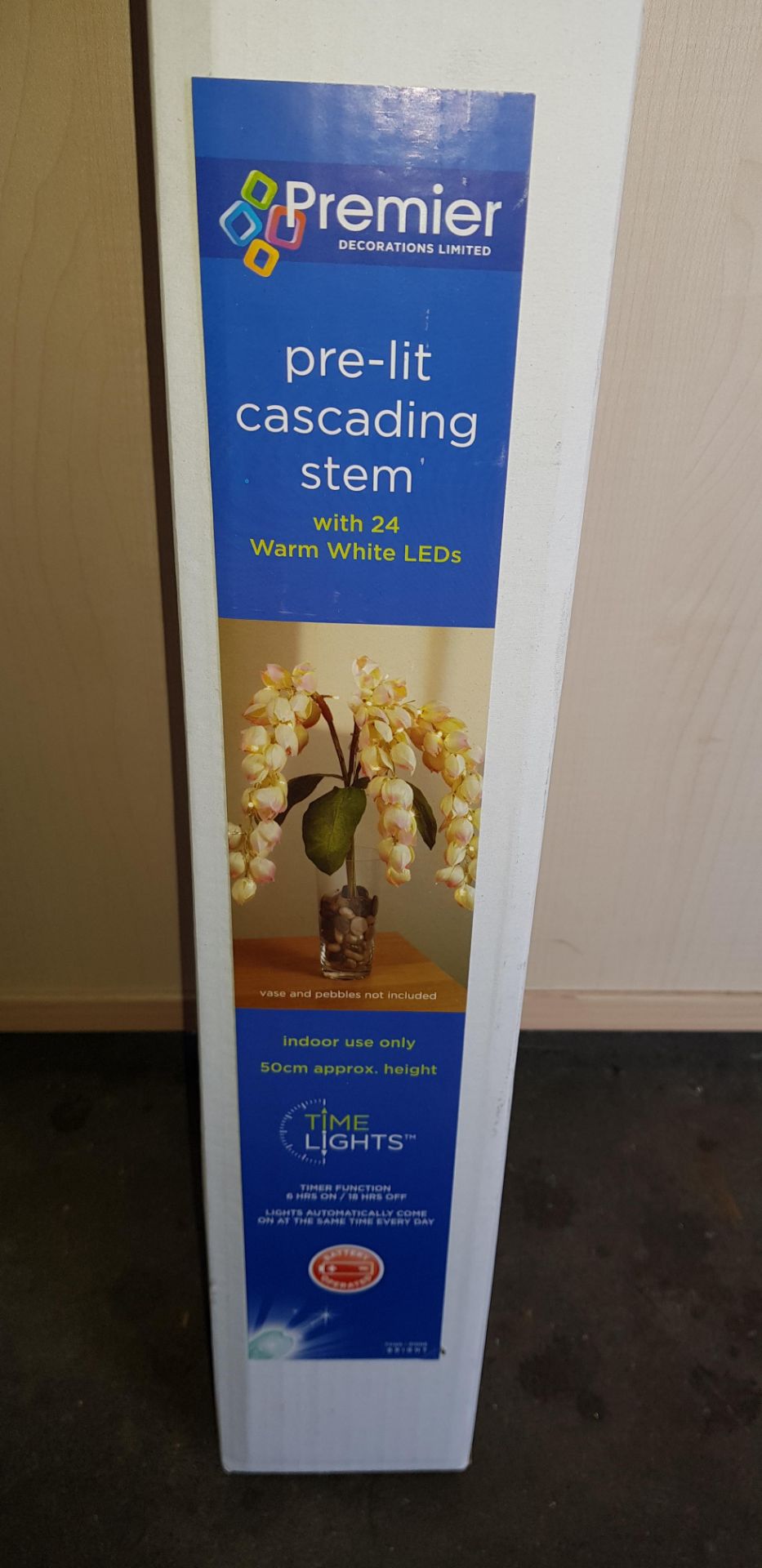 24 X BRAND NEW PREMIER PRE LIT CASCADING STEM WITH 24 WARM WHITE LED - 50 CM APPROX HEIGHT - WITH