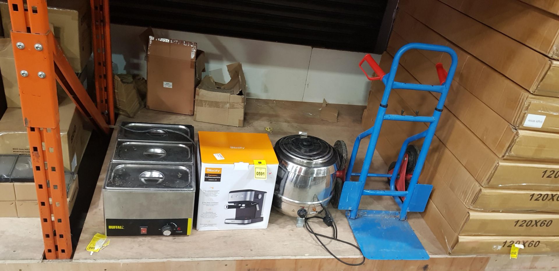 4 X MIXED LOT TO INCLUDE BUFFALO BAIN MARIE WITH PANS, SBOLT 2 IN 1 ESPRESSO MACHINE, BUFFALO SOUP