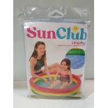 12 X BRAND NEW BOXED PMS COLOURFUL SUN CLUB 3 RING RAINBOW INFLATABLE PADDLING POOL ( SIZE 100 X