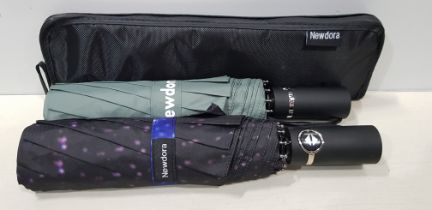 20 X BRAND NEW NEWDORA TRAVEL FOLDING UMBRELLA AUTO OPEN - INCLUDES MICROFIBRE CLOTH - IN STARY