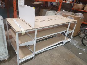 1 X BAY TABLE WITH 2 TIER UNDER SHELVING WOOD BOARDS (0.95m H x 2.22m L x 0.95m W) LOT SELLING