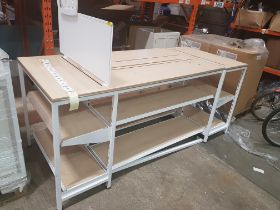 1 X BAY TABLE WITH 2 TIER UNDER SHELVING WOOD BOARDS (0.95m H x 2.22m L x 0.95m W) LOT SELLING