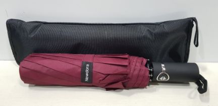 20 X BRAND NEW NEWDORA TRAVEL FOLDING UMBRELLA AUTO OPEN - INCLUDES MICROFIBRE CLOTH - IN WINE RED