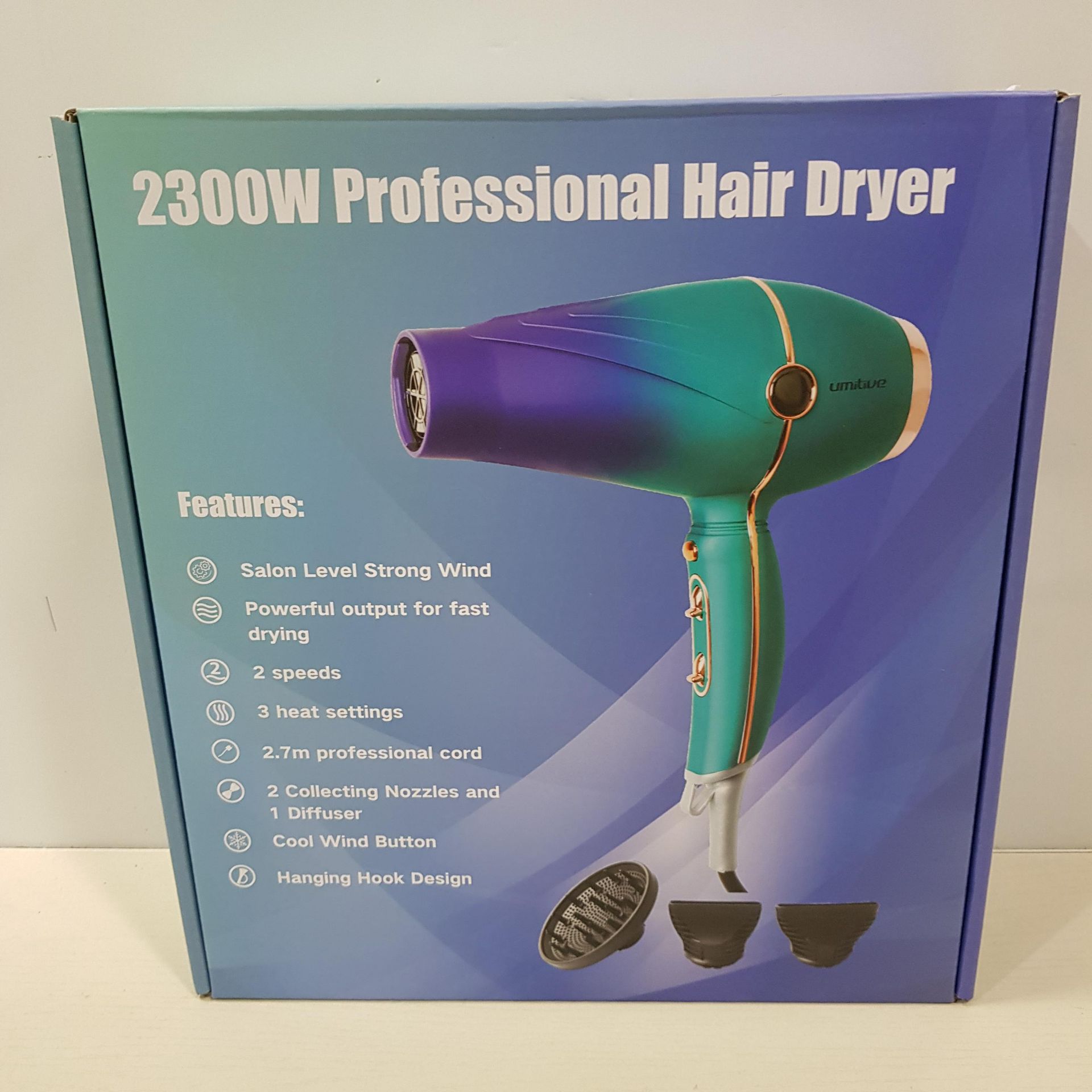 7 X BRAND NEW 2300W PROFESSIONAL HAIR DRYER - 2.7 M PROFFESIONAL CORD - HANGING HOOK DESIGN (