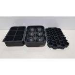 37 X BRAND NEW NEWDORA SET OF 3 SILICONE ICE CUBE MAKERS IN 3 STYLES TO INCLUIDE SQUARES / BALLS /