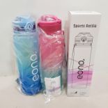 38 X EONA PLASTIC 1000ML SPORTS BOTTLE SILICONE RING / CLAMP CLOSURE - IN BLUE AND PINK./GREEN