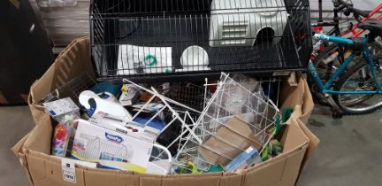 FULL LARGE BOX CONTAINING LARGE IN DOOR RABBIT CAGE , STORAGE BASKETS , AQUAPUR RADIATOR CLOTHES